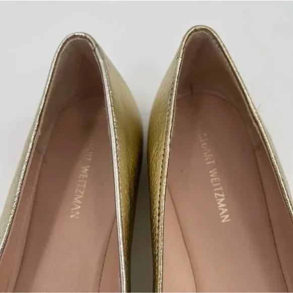 Stuart Weitzman Gabby Flats Gold Platino Ballet Leather Bows Classic NWT 7.5 - Picture 6 of 12